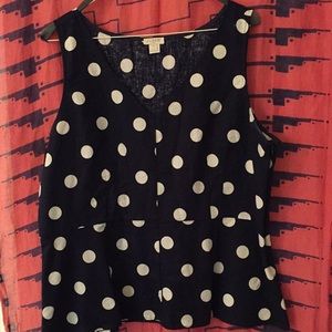 Navy polka dot J. Crew Factory linen peplum top